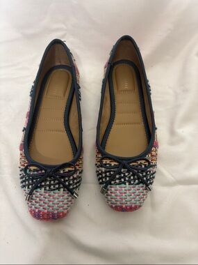 Kelly & Katie Multicolor Woven Sasha Ballet Flats with Navy Trim and Bow